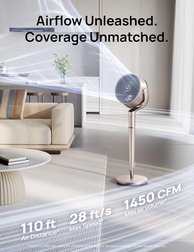 Image of DREO Smart Fan for Bedroom, Position-based Oscillation, 150+120 3D Oscillating Fan, 110ft Pedestal Fans with Wi-Fi /Voice /Remote, Standing Fans Work with Alexa /Google, 9 Speeds, 6 Modes, Starlight