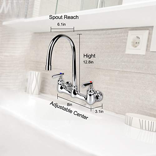 KWODE Wall Mount Faucet 8 Inch Center Commercial Kitchen Sink Faucet with 6