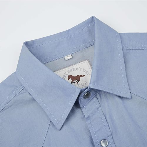COEVALS CLUB Mens Denim Western Cowboy Work Pearl Snap Button up Long Sleeve Regular Fit Shirts3
