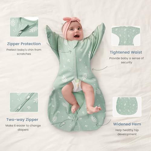 Image of ZIGJOY Baby Transitional Swaddles for Newborns: 0.5 Tog Arms Up Sleep Sack 3-6-12 Months Soft Cotton Shark Fin 2 Way Zipper
