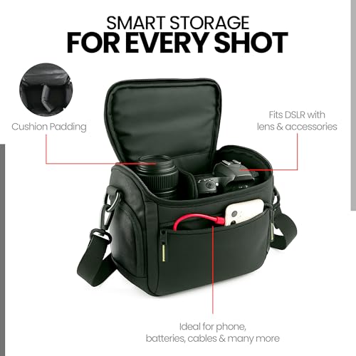 Image of Favria Camera Bag for DSLR & Mirrorless - Fits Nikon, Canon, Sony - Camera Bag for Travel - Shockproof Sling Case for Lens - Water-Resistant Compact Photography Bag (Black Green)