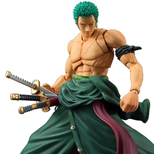 QUUUY Japanese Animation Integrated Rolonoa Zoro Statue Fighting Version. Pirate King Three Knife Flow Movable Solon PVC Action Model Series Cool Stunt Figure Toy, 7inch