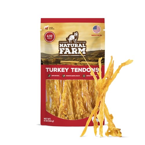 Natural Farm Turkey Tendon for Dogs (4oz) - Turkey Dog Chews Rawhide-Free Dog Treats Naturally Satisfying Everyday Rewards.