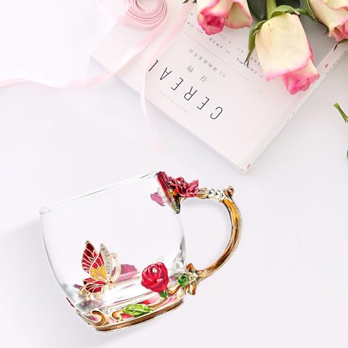 Oeago Gifts For Mom Women Mothers Day Glass Coffee Enamels Mug Best Birthday Gifts For Her From Daughter Son Valentines Day Christmas Red Tea Cup With Spoon Set thumb #2