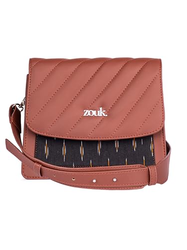 ZOUK Ikat GreRe Printed Vegan Leather Black and Yellow Flap Closure Beyond Basic Sling Bag For Women's Girls