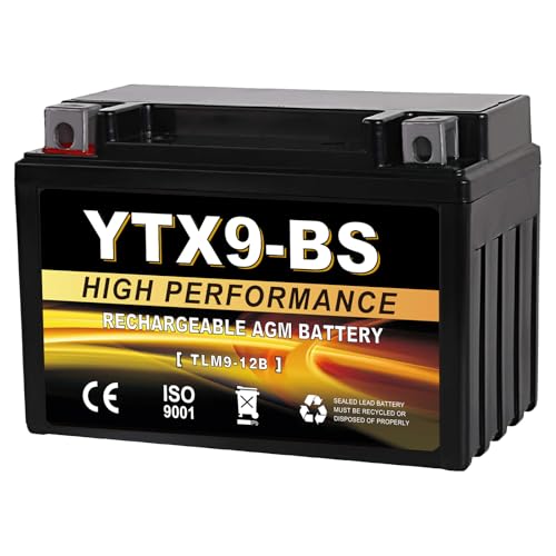 Daakmax YTX9-BS 12V 9Ah AGM Sealed Motorcycle Battery Maintenance-Free Compatible with Honda Polaris Suzuki Replacement for YTX9-BS ETX9 GTX9-BS