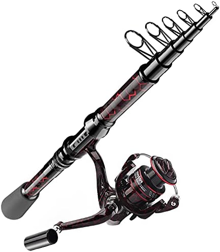 QudraKast Fishing Rod and Reel Combos, Unique Design With X-Warping Painting, Carbon Fiber Telescopic Fishing Rod with Reel Combo Kit with Tackle Box, Best gift for Fishing Beginner and Angler