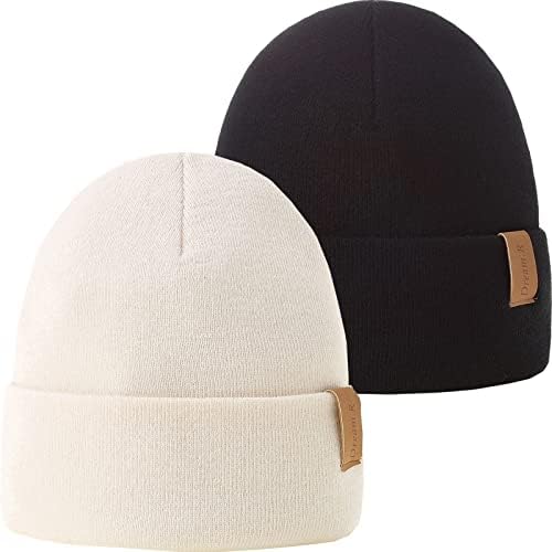 LMLALML 2PCS Womens Beanie Hat Warm Soft Upgraded Ladies Winter Hat Unisex Cuffed Beanie