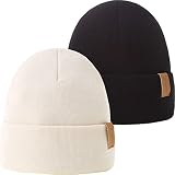 LMLALML 2PCS Womens Beanie Hat Warm Soft Upgraded Ladies Winter Hat Unisex Cuffed Beanie
