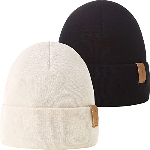 Lmlalml 2Pcs Womens Beanie Hat Warm Soft Upgraded Ladies Winter Hat Unisex Cuffed Beanie #TOP14