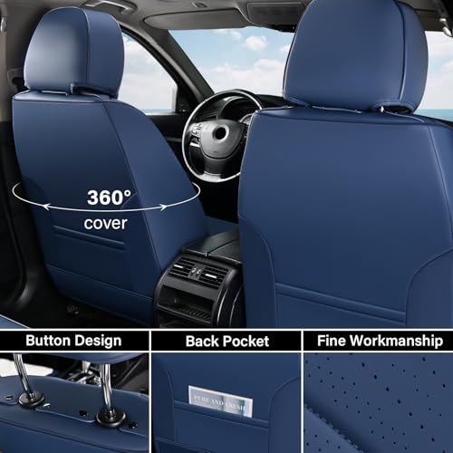 Image of Coverado Front Seat Covers, Car Seat Covers Front Seats, Nappa Leather Seat Covers for Cars, Waterproof Seat Covers with Lumbar Support Universal Fit for Most Cars SUV Trucks (Front, Blue)