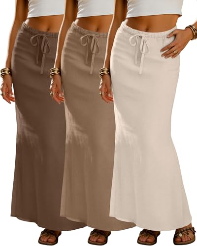 JoyMotion 3 Pack Women's Maxi Skirt Cotton Linen Blend Long