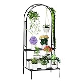 Arbuxzuy 3-Tier Metal Plant Stand Garden Arch Arbor Trellis for Outdoor Display Shelf Flower Pot Holder Storage Organizer Rack for Indoor Home,Patio Balcony Yard(Black, Rectangle)