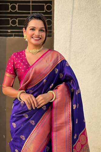 Image of SGF11 Women's Paithani Soft Lichi Silk Kanjivaram Sarees With Blouse Piece