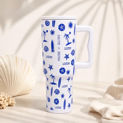 Image of House of Quirk 1200ML Stainless Steel Tumbler with Handle & Lid, 2 Straws - Large Travel Mug Water Cup for Gym, Office & Outdoor Use (Seanova)