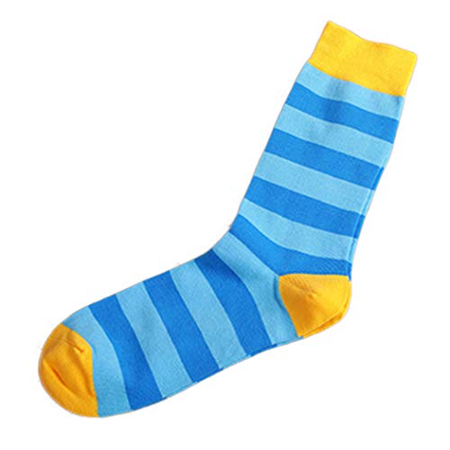 5 Pack Mens High Tube Socks with Striped Cozy Colorful Cotton Fun Novelty Dress Socks, Light Blue2