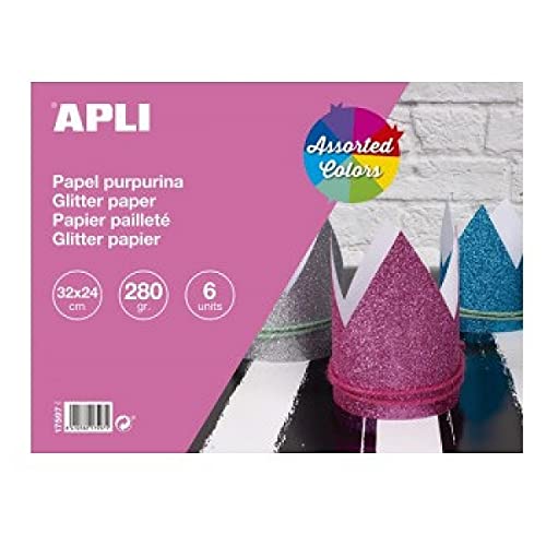 APLI 17597 - Bloc Papel Purpurina Surtido 6 Hojas, 32 x 24 cm