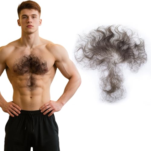 INFTOYCO Fake Chest Hair Body Hairs Adding Hair Volume Enhancement of Manliness Handmade Full Lace Fake Realistic Chest hair (Dark Brown)
