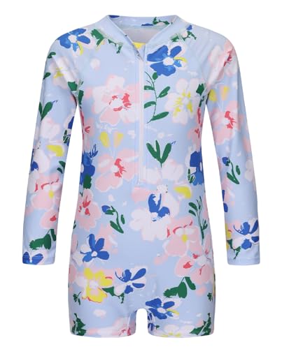 Image of Girls One Piece Swimsuits Rash Guard for Girl Long Sleeve Bathing Suits with Front Zipper Sun Protection Swimwear 3-16 Years