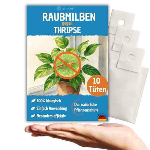Futeco® – Raubmilben gegen Thripse bei Gemüse-, Zier- & Nutzpflanzen - 10 Tüten für 10-15 Pflanzen - zur biologischen Bekämpfung von Thripsen - 100% Chemiefrei & Natürlich - Amblyseius Cucumeris