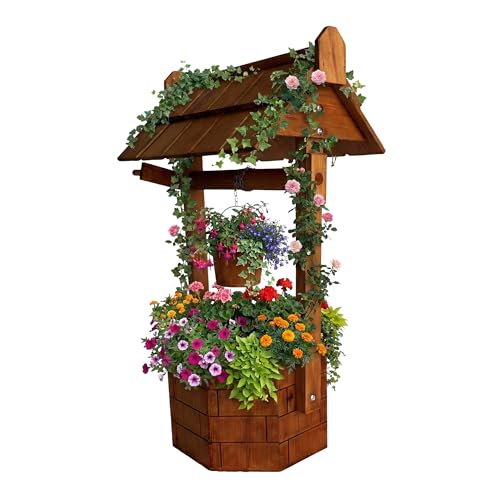 Relaxdays Puits décoratif Effet Brique pour Jardin, en Bois, Orange, 75 x 43 x 31 cm