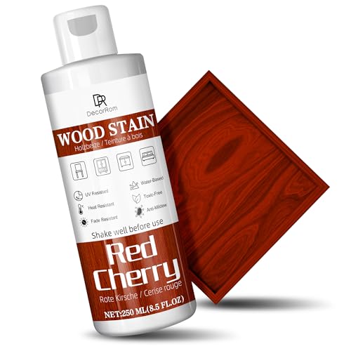 Tinte Para Madera, 250ml Acuosa Mate Colorante Per Legno, Secadora De Manchas De Madera RáPida, Bajo Olor, Adecuado Para Muebles Interiores Y Exteriores, Puertas Y Ventanas, Paredes (Cereza roja)