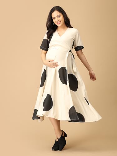 Image of The Mom Store Maternity and Nursing Wrap Dress for New Mom | Pre and Post Pregnancy Wear for Womens | Trendy Stylish Printed Friendly Dresses for Women | Comfortable