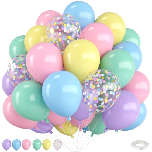 Image of Pastel Balloons 12 Inch Rainbow Maca Pink Blue Purple Green Yellow Balloon