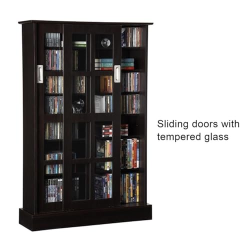Atlantic 94835721 Windowpane Media Storage Cabinet With Tempered Glass Pane Styled Sliding Doors thumb #6