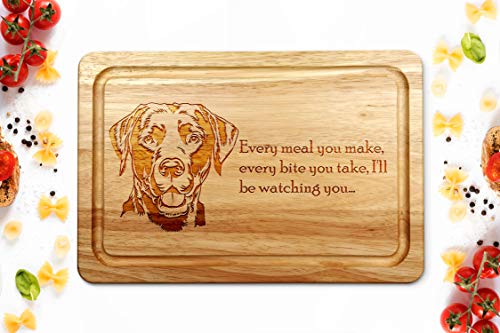 Hardwood Chopping Board with Labrador Dog Design - 30x20 cm Kitchen Cutting Board with Juice Groove - Gift Idea for Him or Her, Christmas & Birthdays - Made in The UK