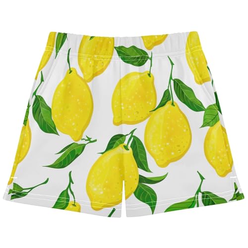 Girls Lounge Shorts Yellow Lemons Print Kids Athletic Summer Pajama Sleep Shorts Cute Activewear, X-Small