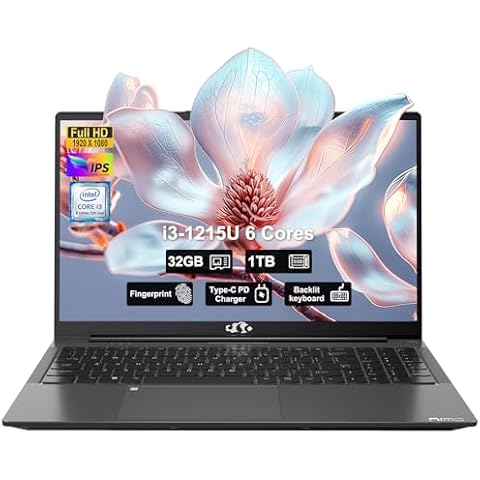 NIMO 15.6 FHD IPS Business Laptop, 6 Cores 12th Intel i3-1215U(up to 3.4 GHz),32GB RAM, 1TB SSD, 65W Type C, Backlit Keyboard, Fingerprint,2 Years Warranty, WiFi 6, Win 11 Cover