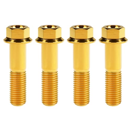 Image of Titanium Bolt M12 30 35 40 45 50 55 60 65 70 75 80 85 90mm Hex Small Flange Head for Motorcycle Car Modification Pack of 4 (M12x45mm Pitch 1.5, Gold)