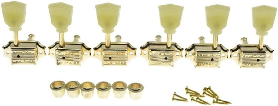 WILKINSON Gold with Vintage Button 3x3 Deluxe Vintage Tuners Guitar Tuning Keys Machine Heads with Plastic Keystone Buttons for Les Paul/SG/ES K1950