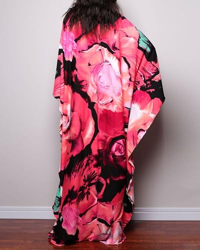 Bsubseach Women Print Beach Kaftan Dress Short Sleeve Plus Size Bathing Suit Cover Ups