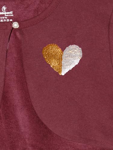 Image of KiddoPanti Girls Fleece Crop Length Shrug | Cotton Poly Fleece Fabric |Sequin Patch on Chest | Front Open Pearl Button Closure | Crop Length, Full Sleeve | Lightweigth & Breathable Girls Shrug