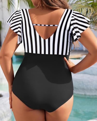 Yonique Plus Size One Piece Swimsuit for Women Tummy Control Bathing Suit Ruffle Retro Swimwear2