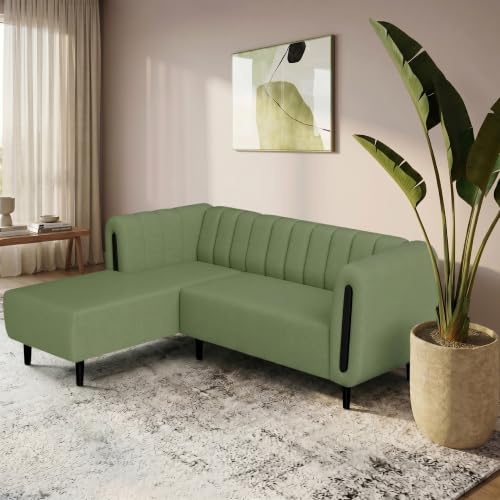 Image of Interio by Godrej Paramount L-Shape 3 Seater Right Hand Side Fabric Sofa, 1-Year Warranty, Solid Wood, Green
