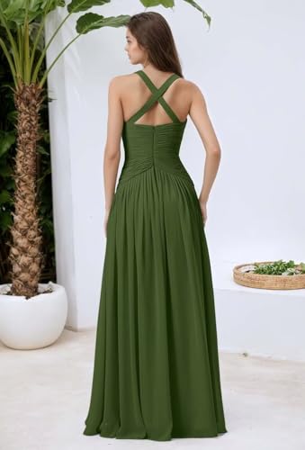 Jamille A-Line Ruched Bridesmaid Dresses for Women Long 2025 V-Neck Party Gown Chiffon Pleated JA02904