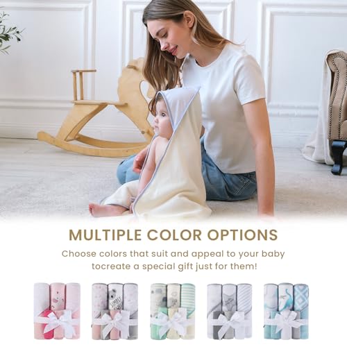 Image of Softan Baby Hooded Towels and Washcloths Set 6 Pack, 28x28 Ultra Soft & Absorbent Baby Bath Towels for Newborn Infant Toddler, Unisex Boys Girls (Green Elephant)