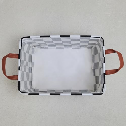 Image of Rectangular Storage Bin Collapse Canvas Fabric Cartoon Storage Basket with Handles for Organizing Home Kitchen Boys and Girls Toys Office Closet Shelf Baskets (Rec-Racing Flag)