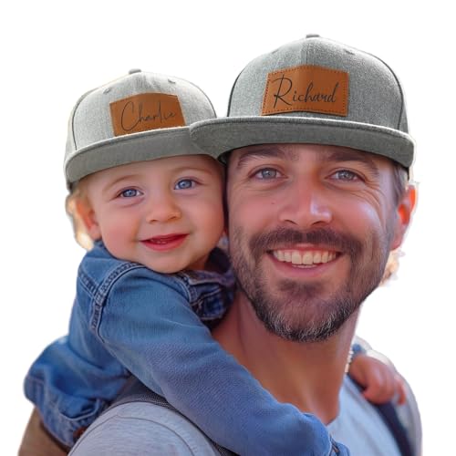 ROSLILY Custom Leather Patch Trucker Hat for Men Personalized Dad Son Patch Hat Laser Engraved Name Patch Grandpa Baseball Cap for Fathers Day Hunting Fishing Hiking