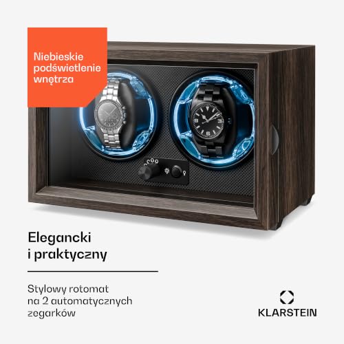 Image of Klarstein Brienz 6 Watch Winders - Quiet Watch Winder for 6 Watches, in Wood Look with 4 Rotation Modes & LED Lighting, Memory Foam Cushion, USB Operated
