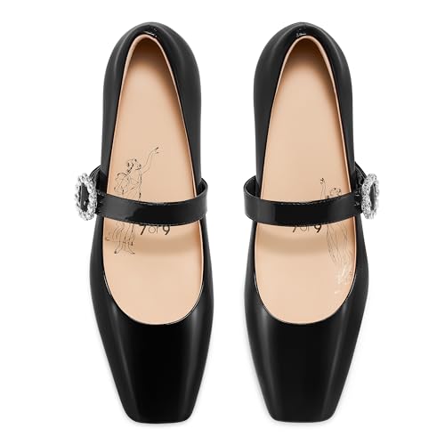 7or9 Mary Janes Shoes Women Comfortable Mary Jane Heels Patent Leather Shoes for Women Air Touch Foam- Black, White, Silver, Red3
