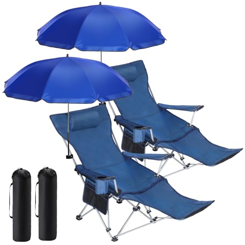 Karenhi 2-Pack Reclining Beach Chairs with Umbrella