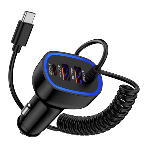for iPhone 17 Pro Max, Vehicle Car Charger Cable Cord Fast Charging Auto Adapter Automobile Plug for iPhone 17, 17 Air, 16e, 16, 16 Pro Max, 16 Pro, 16 Plus, 15 Series, with 3FT USB C Coiled Cable