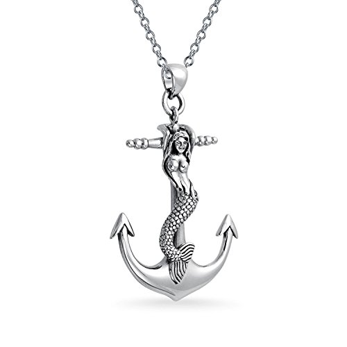 Bling Jewelry Náutica Ancla Grande Colgando Sirena Del Mar Collar De La Sirena Colgante Para...