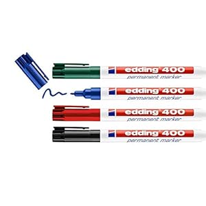 edding 400 permanent marker – zwart, rood, blauw, groen – 10 stiften – fijne ronde punt 1 mm – watervast, sneldrogend…
