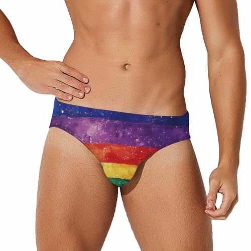 Rainbow Flag LGBTQ G-alaxy Printed Swim Briefs for Men Sexy Bikini Swimwear Elastic Beach Trunks Bathing Suit