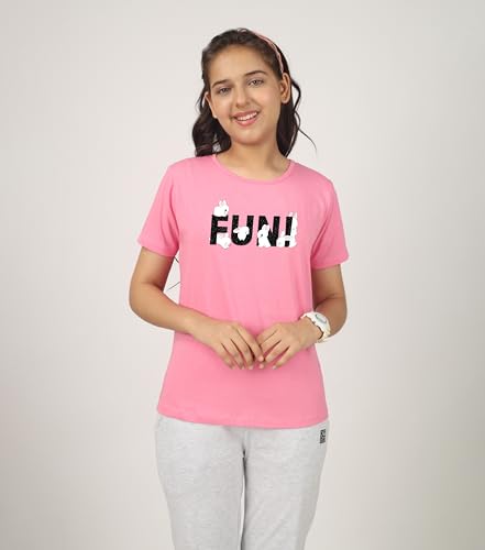 Image of KYDA KIDS Girls 100% Pure Cotton Printed T-Shirt Round Neck Short Sleeve Regular Fit Soft Breathable Casual Tops Summer Wear Daily Comforts -Pack of 3